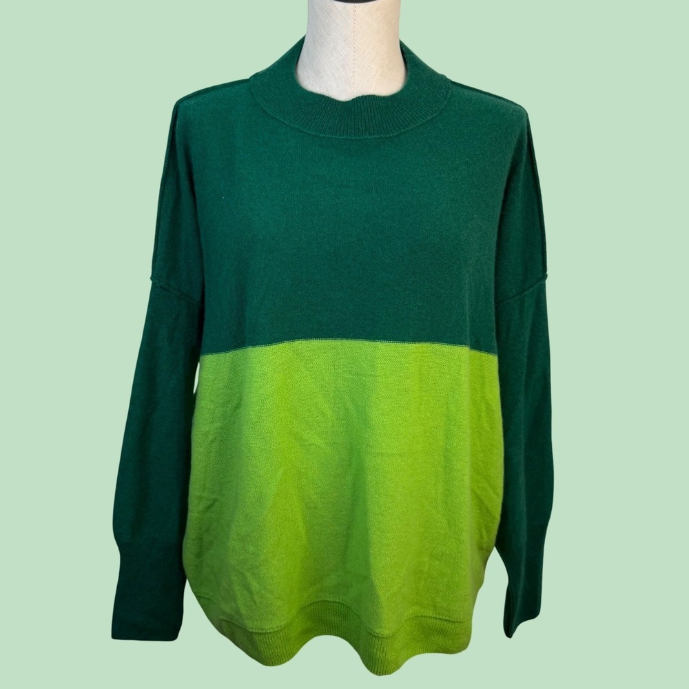Free People Cashmere Sweater Green Lime Colorblock Crewneck Pullover M